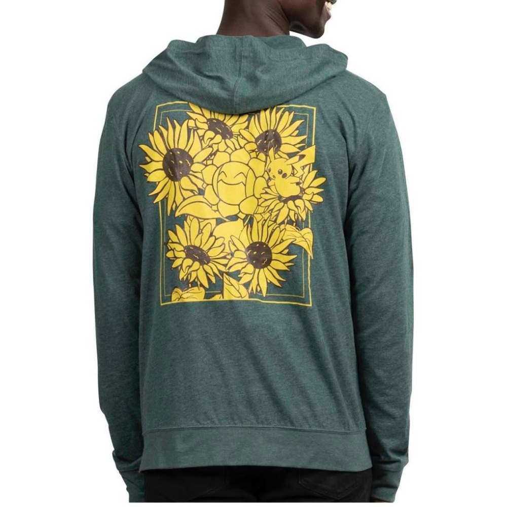 Pikachu & Sunflora Pokémon Unisex Green Hoodie Size Small